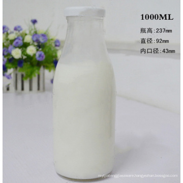 1L glass milk bottle with plastic lid for storage, 1000ml glass juice bottle